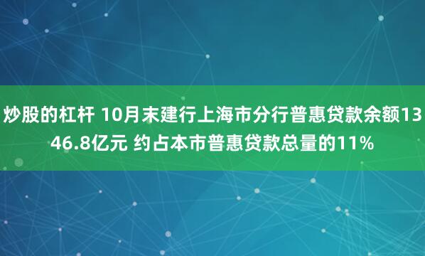 炒股的杠杆 10月末建行上海市分行普惠贷款余额1346.8亿元 约占本市普惠贷款总量的11%